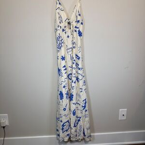 NWT Paper Heart Anthropologie Day Drinks Maxi Dress Womens Medium Blue White SEE